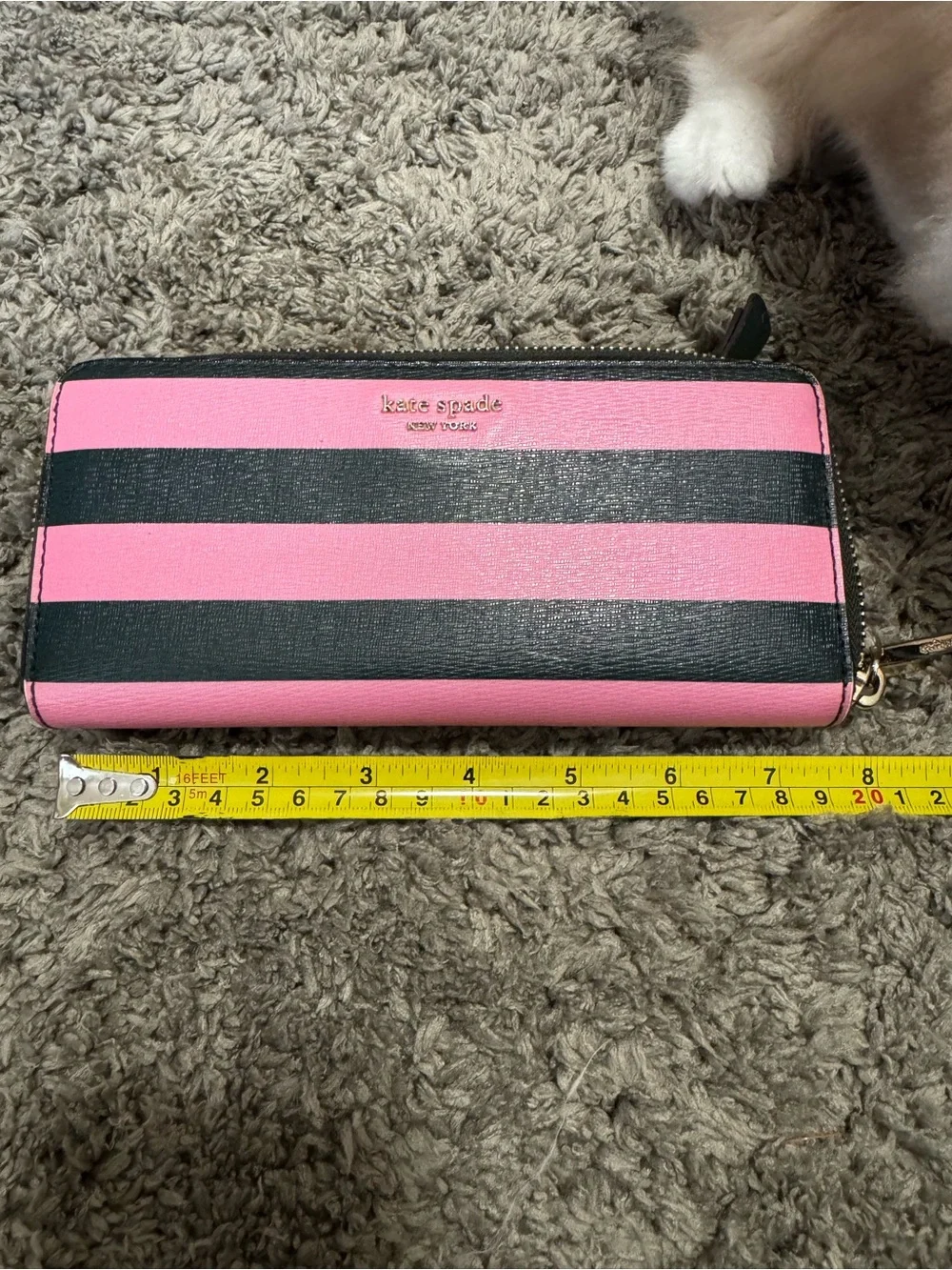 Kate Spade Pink & Black Striped Zip Around Continental Long Wallet